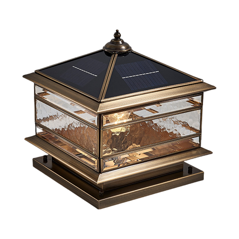 Vintage Copper Post Light with Tempered Glass Shade - Outdoor