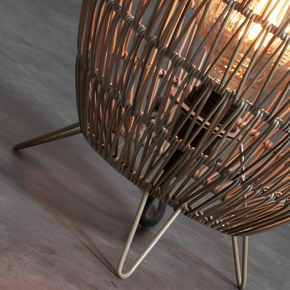 Handwoven Rattan Oval Cage Outdoor Floor Lamp - Rustic Modern
