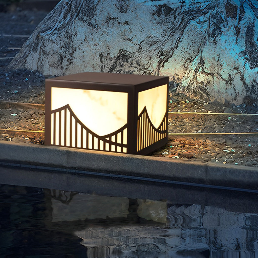 Modern Solar LED Outdoor Post Light with Mountain Scenery Design