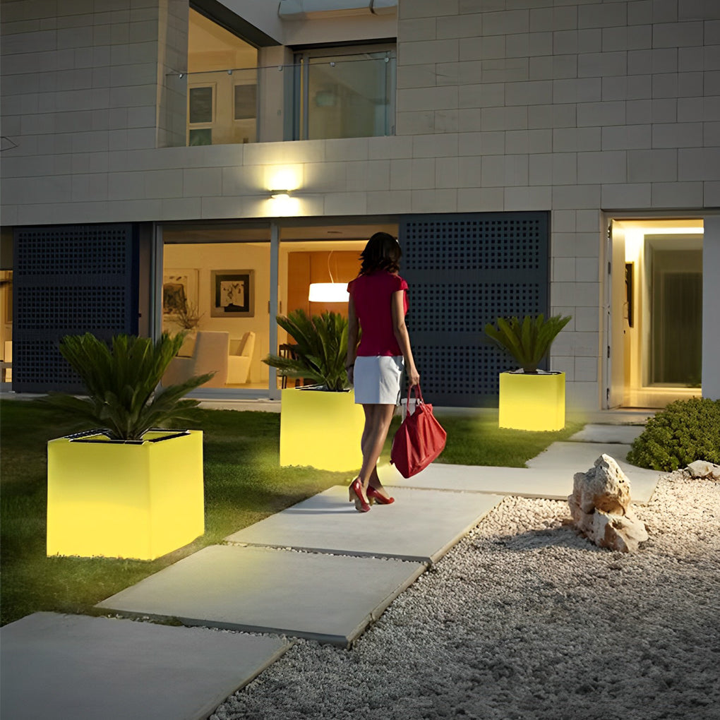 Square Solar LED Illuminated Planter - Waterproof Outdoor