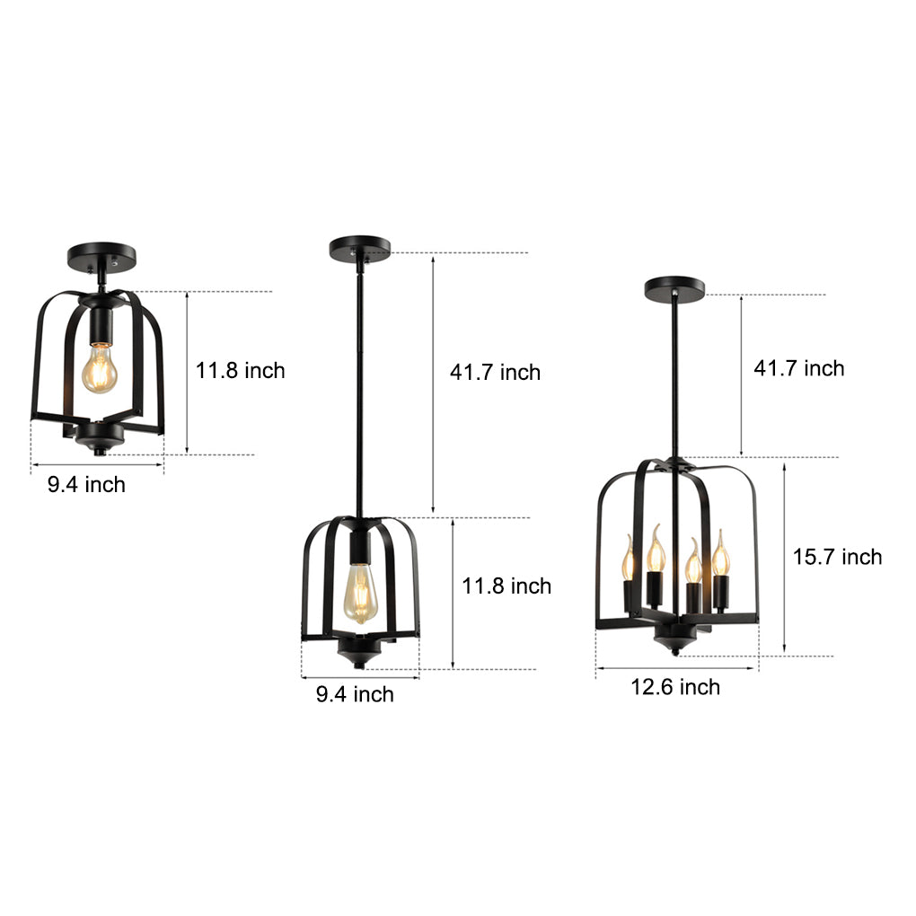 Industrial Iron Cage Pendant & Ceiling Light Fixture - Black