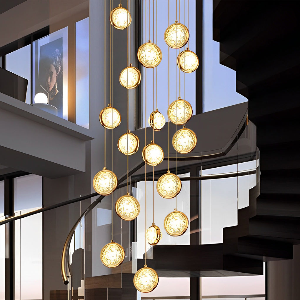 Crystal Cluster Adjustable Staircase Chandelier Modern Gold Finish