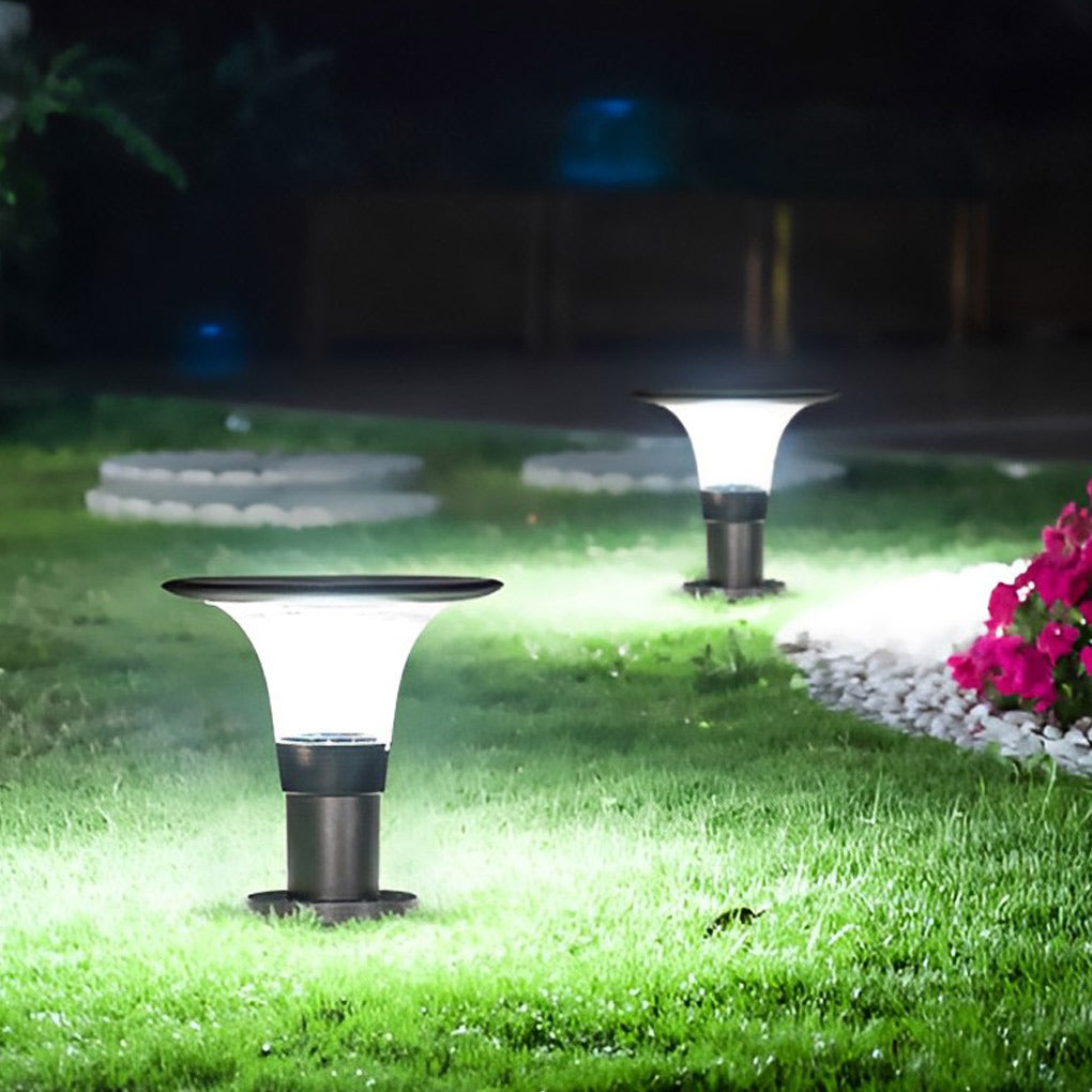 Round Solar Fence Post Light - Modern Black Aluminum Outdoor Pillar