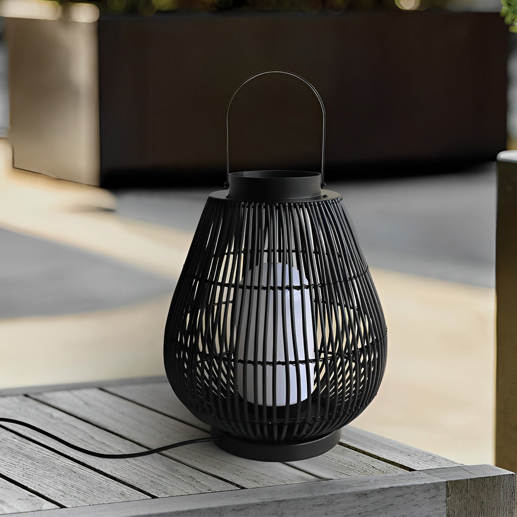 Portable Black Woven Iron E27 Outdoor Lantern with Handle