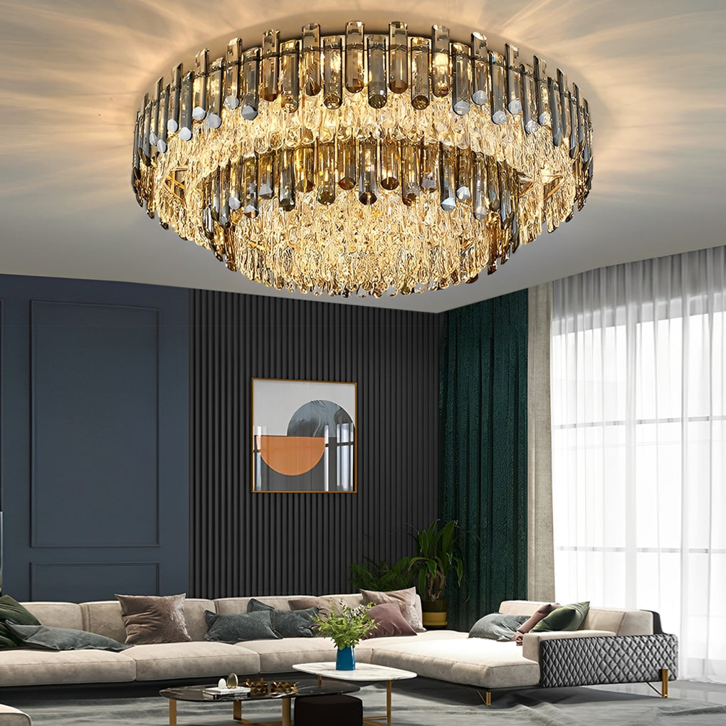 Round Crystal Flush Mount Ceiling Light with 3-Step Dimming