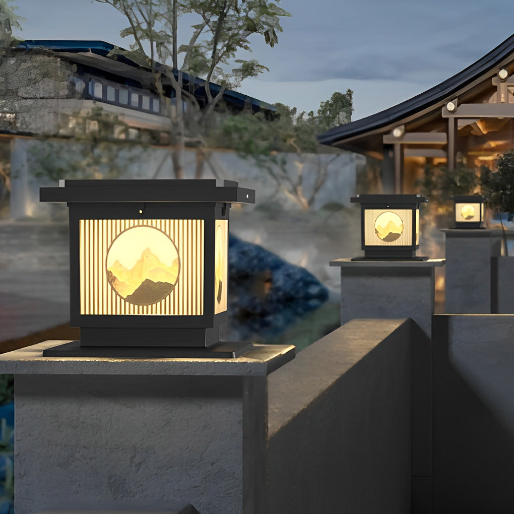 Square Mountain Scenery Solar Post Cap Light - Waterproof Outdoor