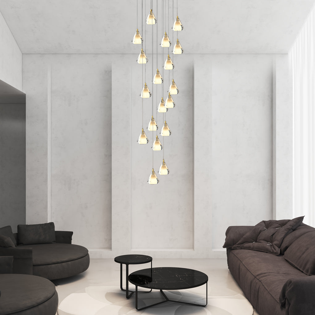 Crystal Brass Staircase Chandelier with Three-Step Dimming