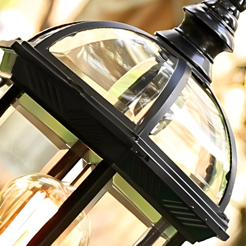 Black Retro Outdoor Post Light Waterproof Metal Glass Fence Lamp
