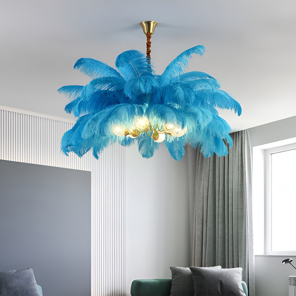 Feather Flush Mount Chandelier Modern Copper Ceiling Light 39"