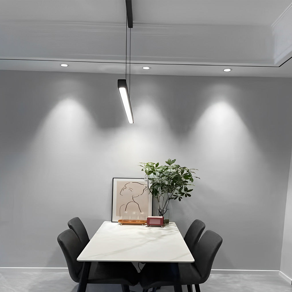 Modern Linear LED Pendant Light - Black Aluminum Dimmable Strip