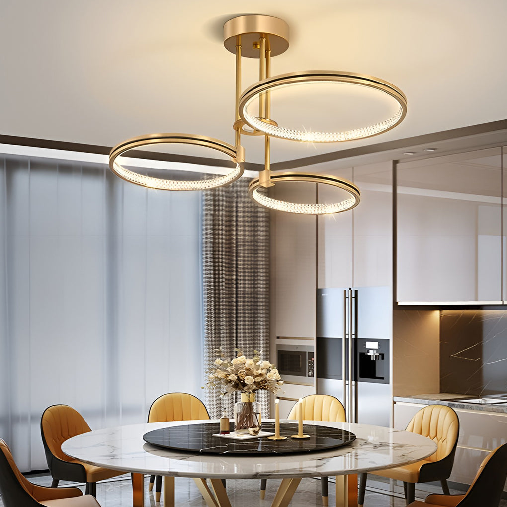 Modern 3-Ring Chandelier with Gold Finish and Acrylic Diffuser