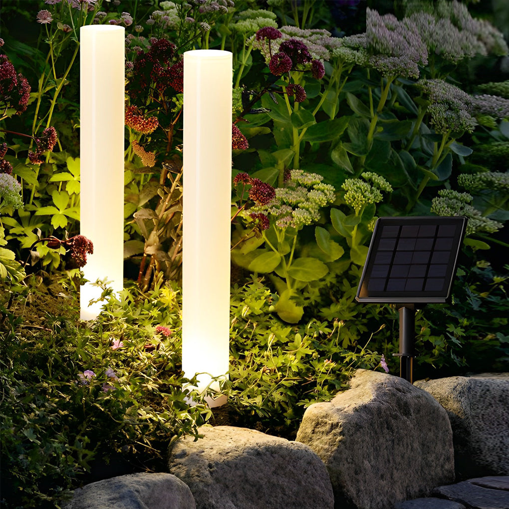 Modern Solar Lawn Light Cylindrical White Waterproof Post Lamp