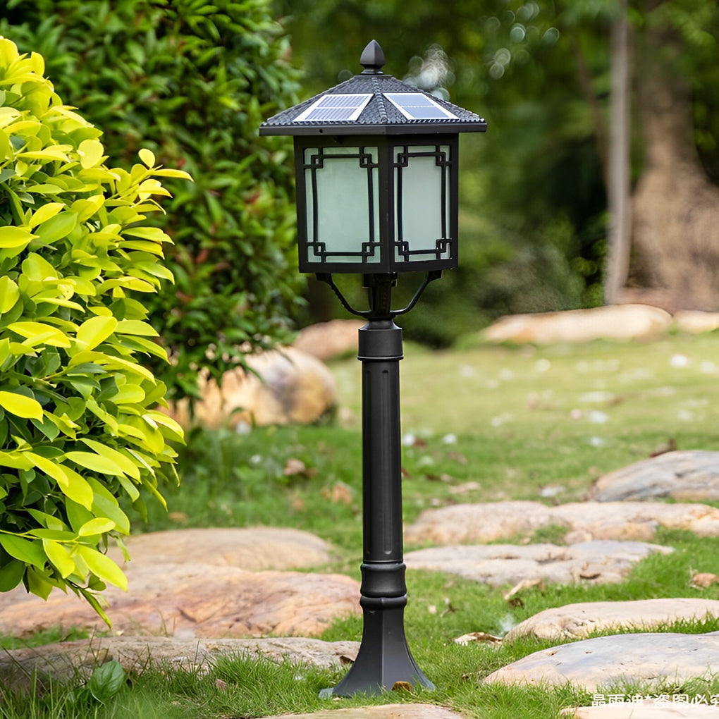 Solar LED Post Light with 3-Step Dimming | Aluminum & Glass