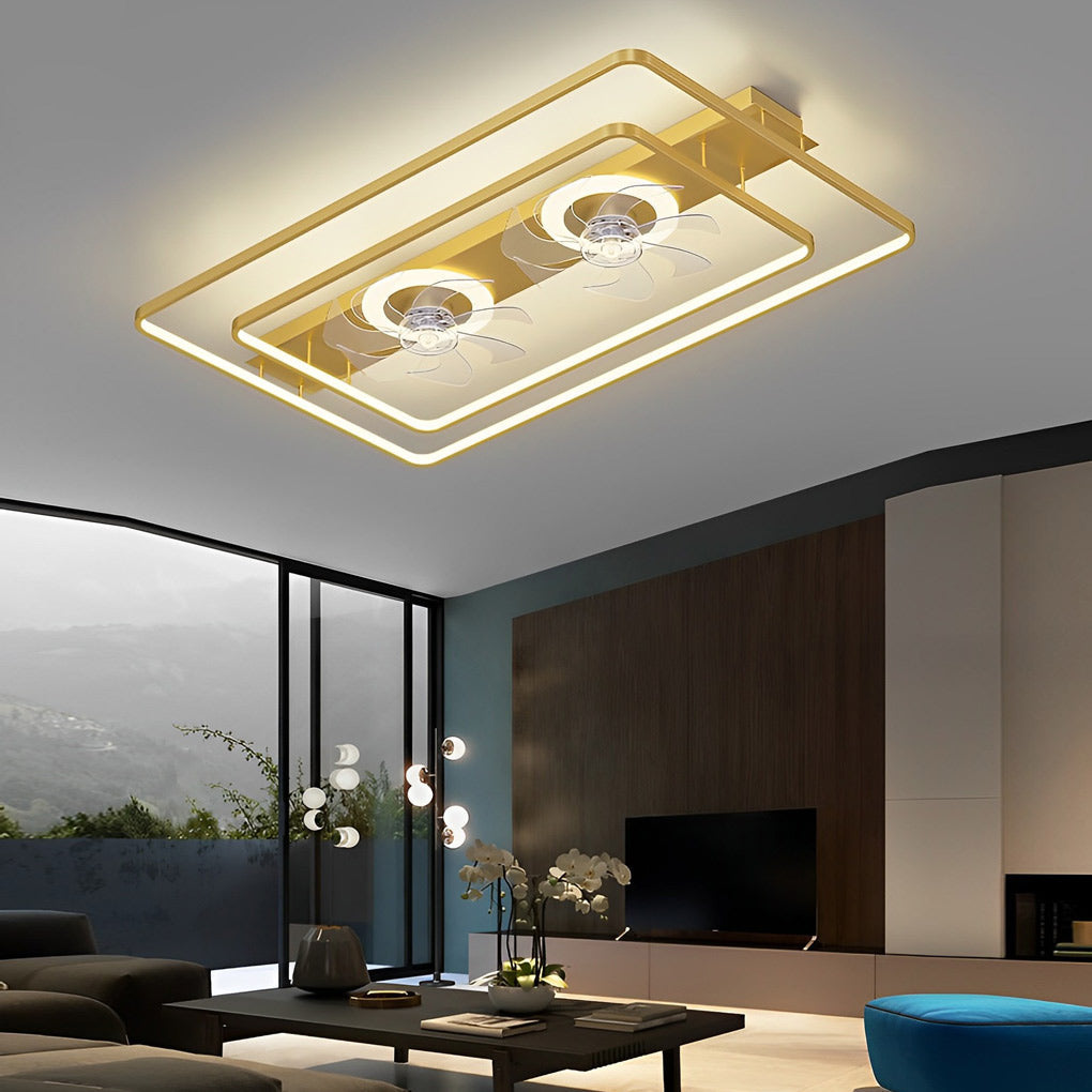 Rectangular Bladeless Ceiling Fan with LED Light - Modern Dual Fan