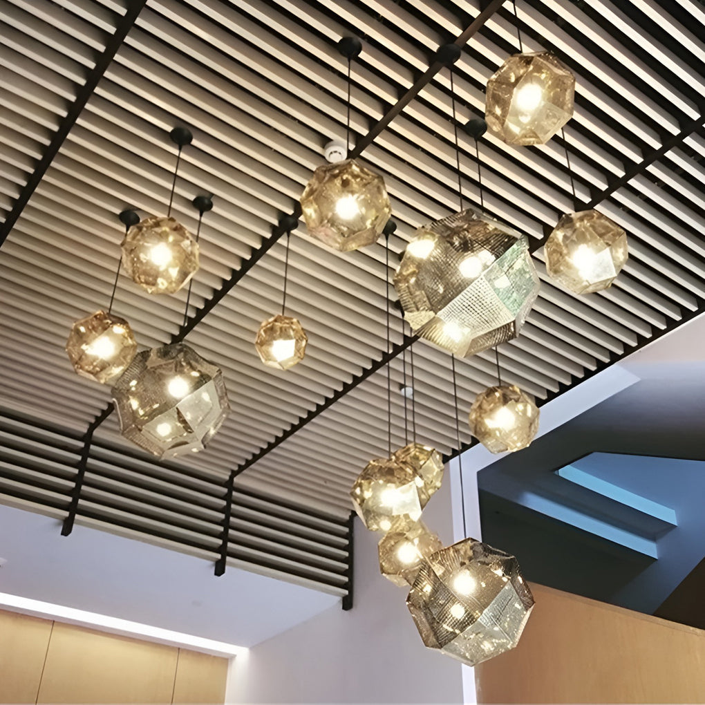 Geometric Round Electroplated Metal Pendant Light