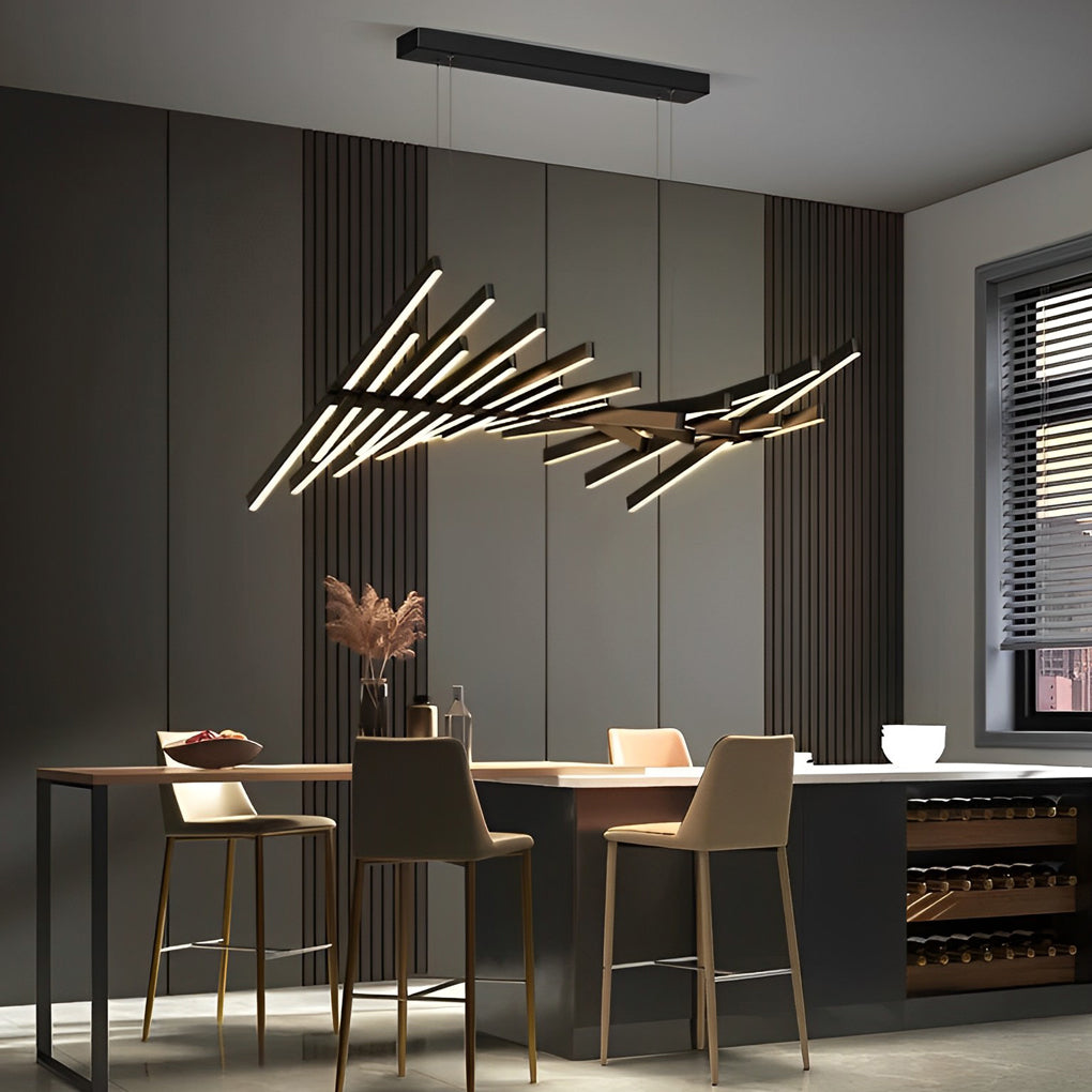 Modern Fishbone Wave LED Chandelier with Dimmable Remote Control