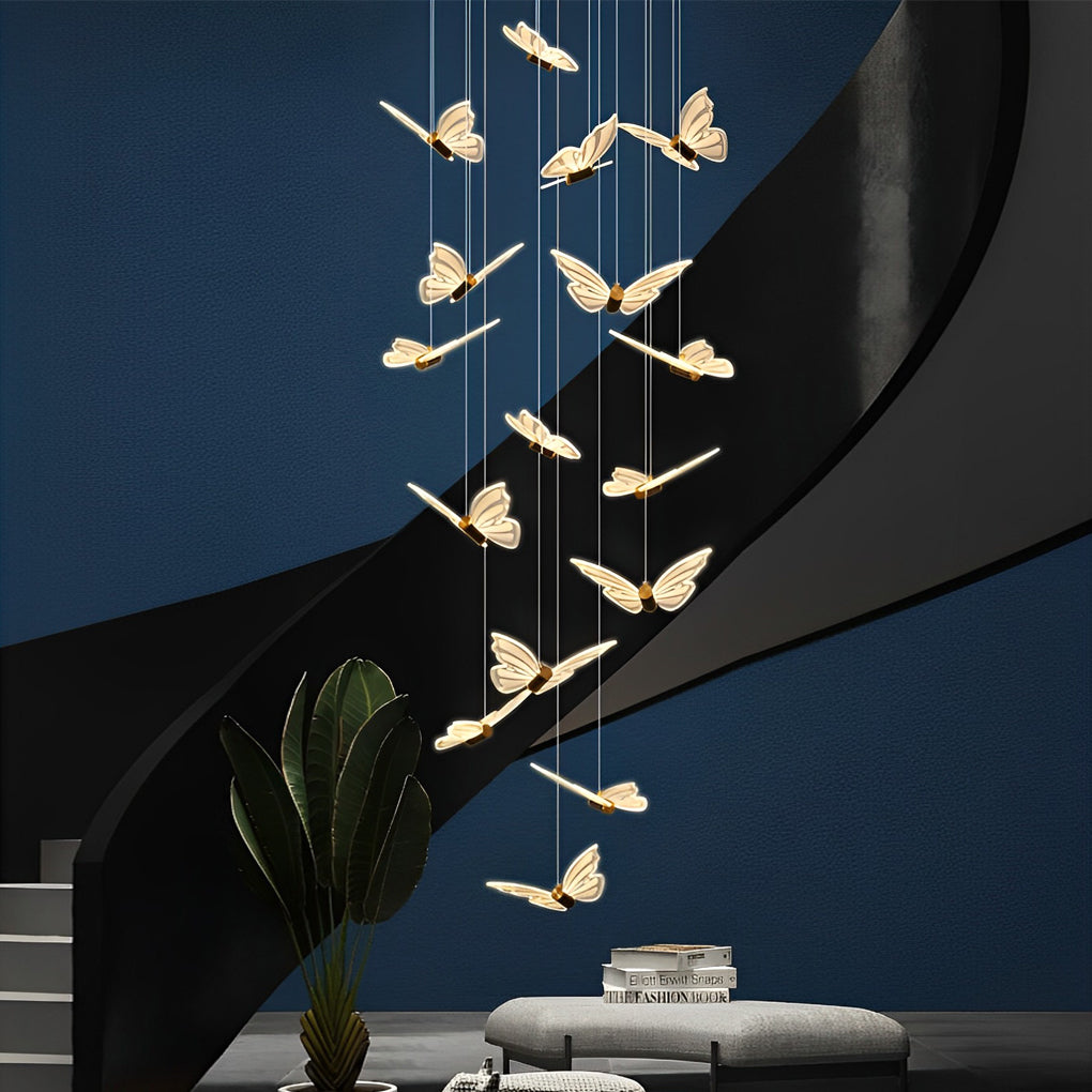 Butterfly Spiral LED Staircase Chandelier with 3-Step Dimming