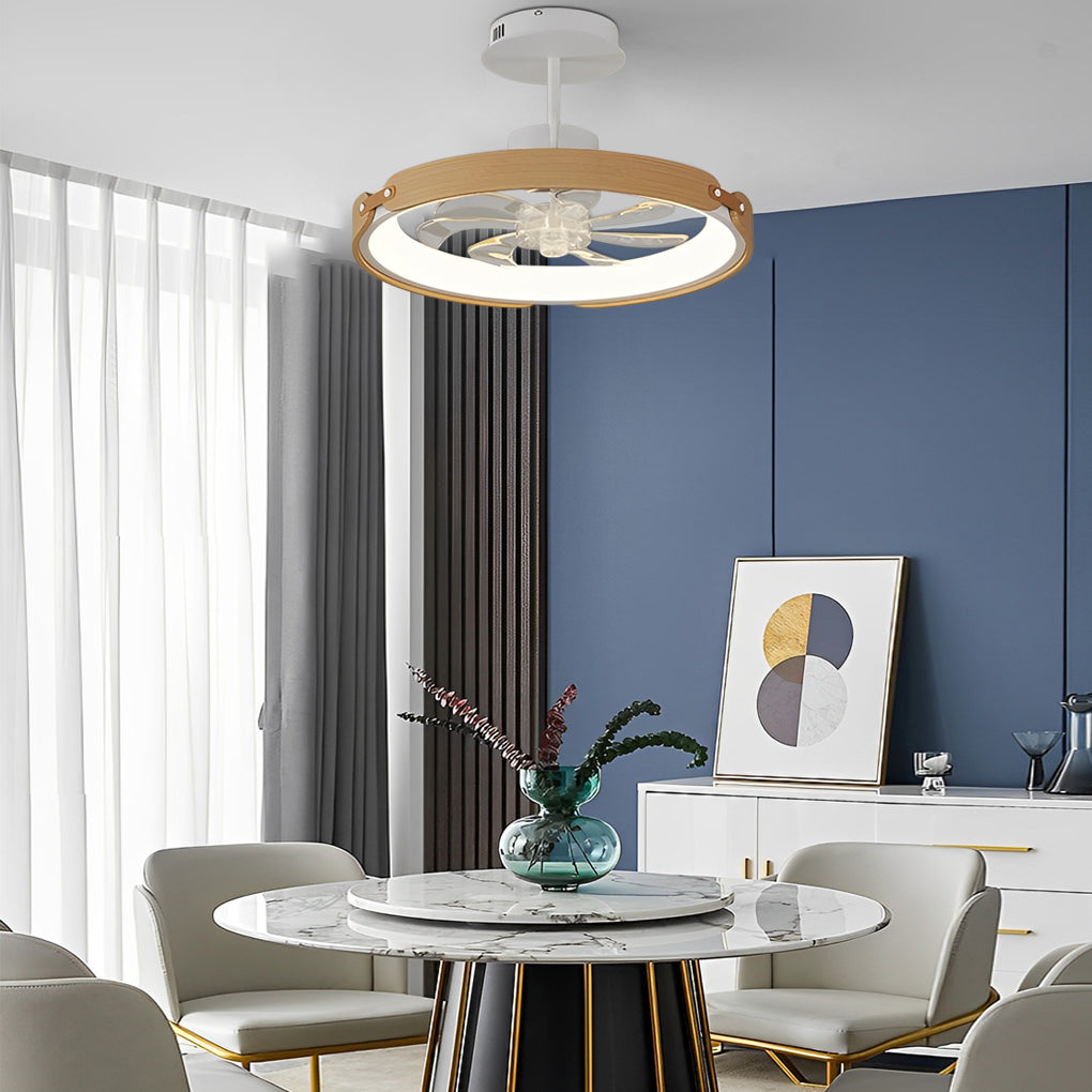 Wood Bladeless Ceiling Fan Light with LED & APP Control