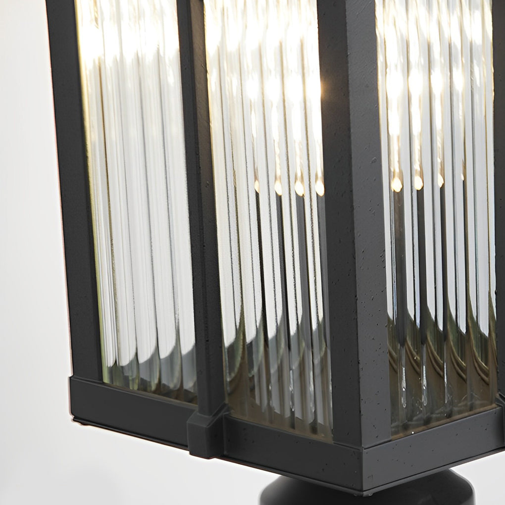 Striped Glass Shade Modern Outdoor Post Light Black Aluminum