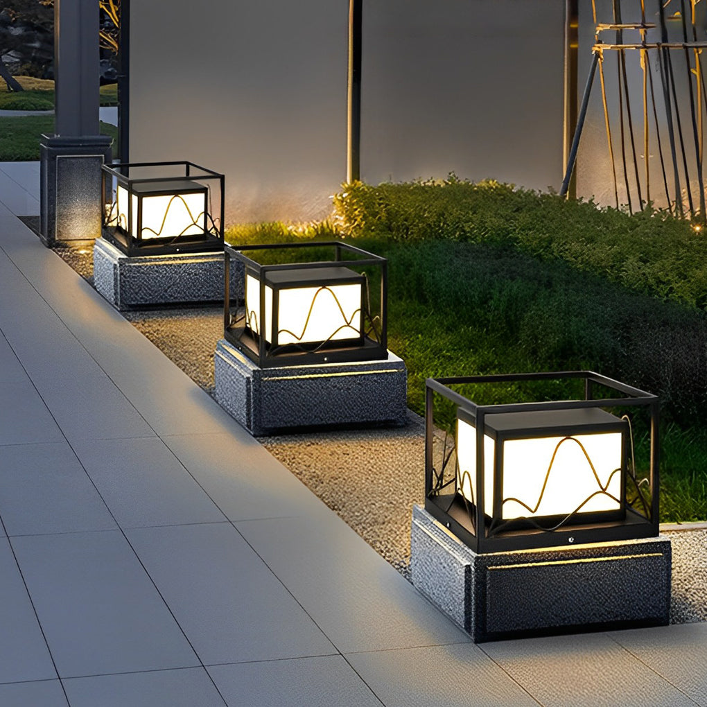 Square Solar Post Cap Light with Mountain Scenery Design
