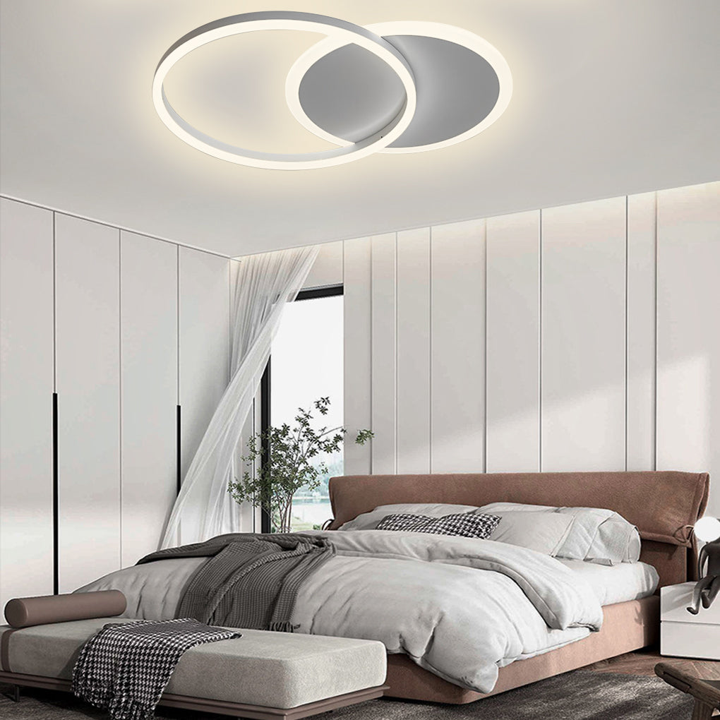 22" Modern Two Ring LED Flush Mount Ceiling Light - Aluminum