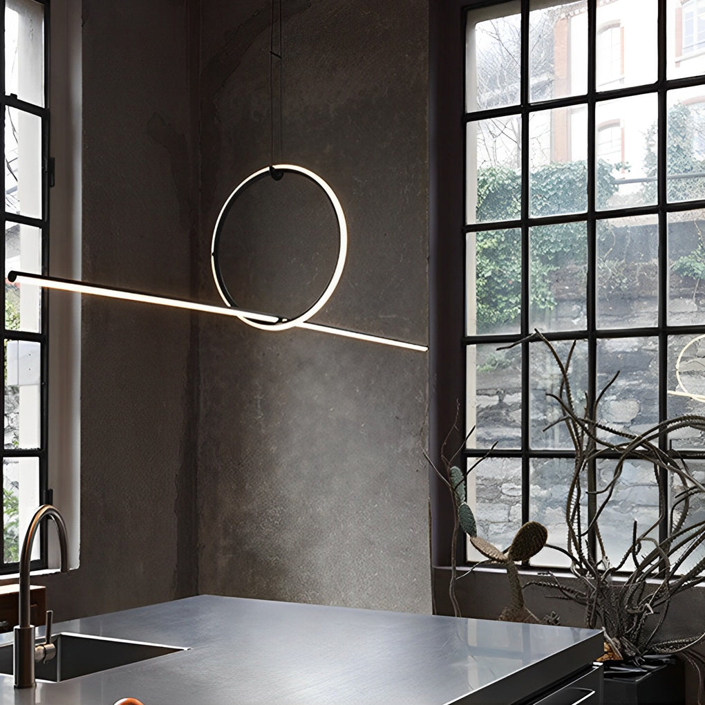 Modern Linear Ring LED Pendant Light with 3-Step Dimming - Black