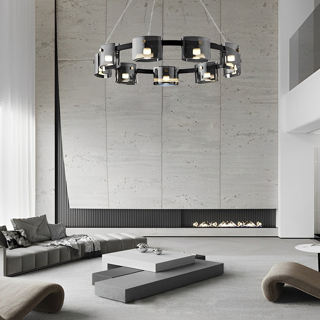 Modern Glass Circle LED Chandelier with Stepless Dimming & Memory