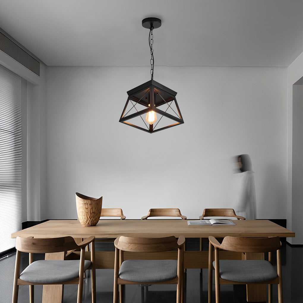 Geometric Iron Pendant Light – Adjustable Industrial Chandelier