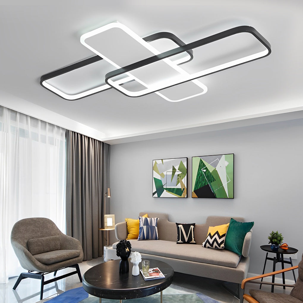 Modern Square Overlapping LED Ceiling Light with Stepless Dimming
