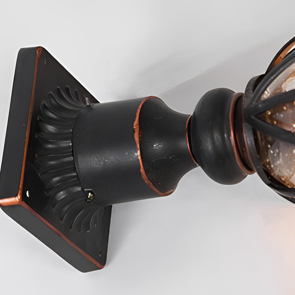 Bubble Glass Outdoor Post Light - Modern Black Aluminum Pillar Lamp