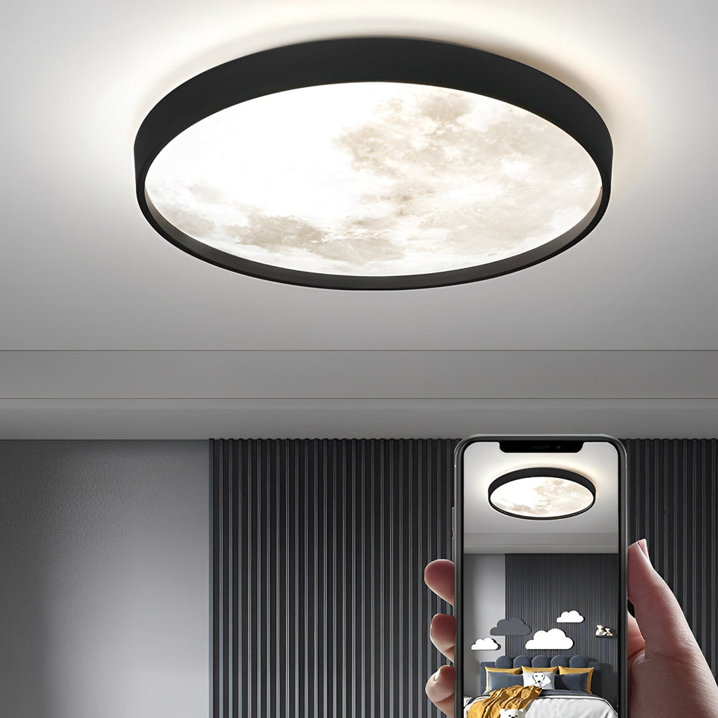 Modern Moon LED Flush Mount Ceiling Light with 3-Step Dimming