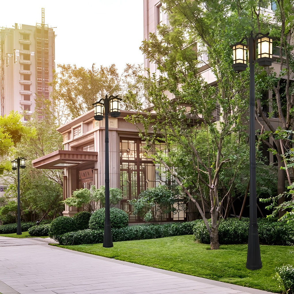 Modern Black Outdoor Post Light - 2/3 Light Aluminum Street Lamp