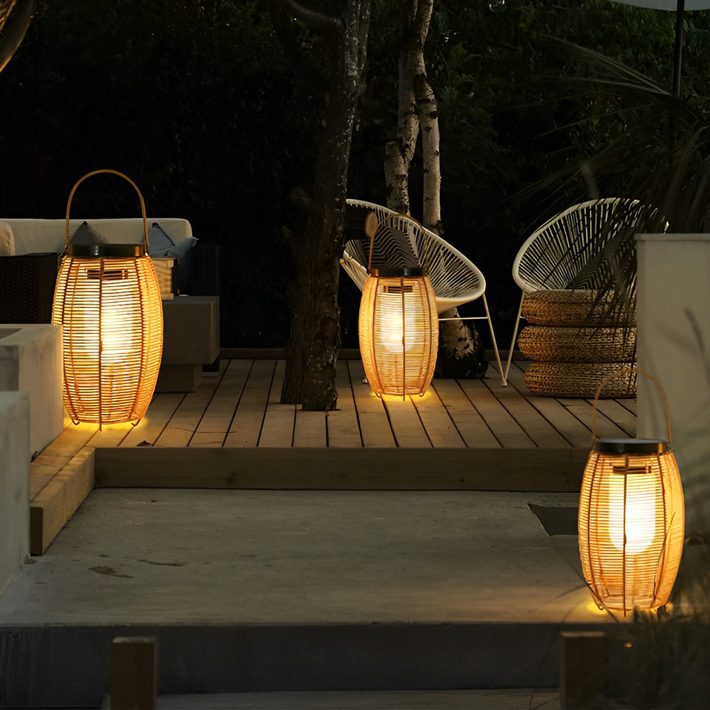 Portable Solar Rattan Lantern LED Outdoor Floor Lamp Waterproof