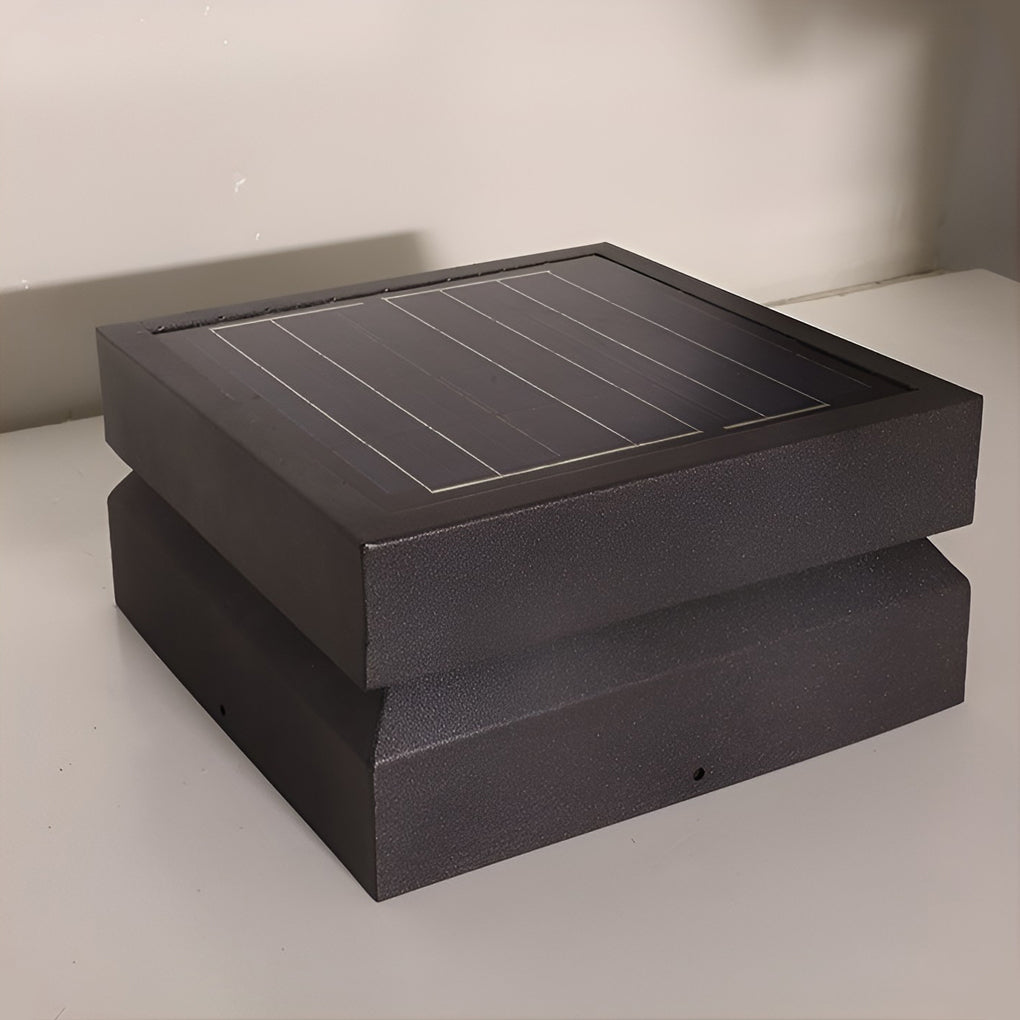 Square LED Solar Post Cap Light - Modern Black Stainless Steel