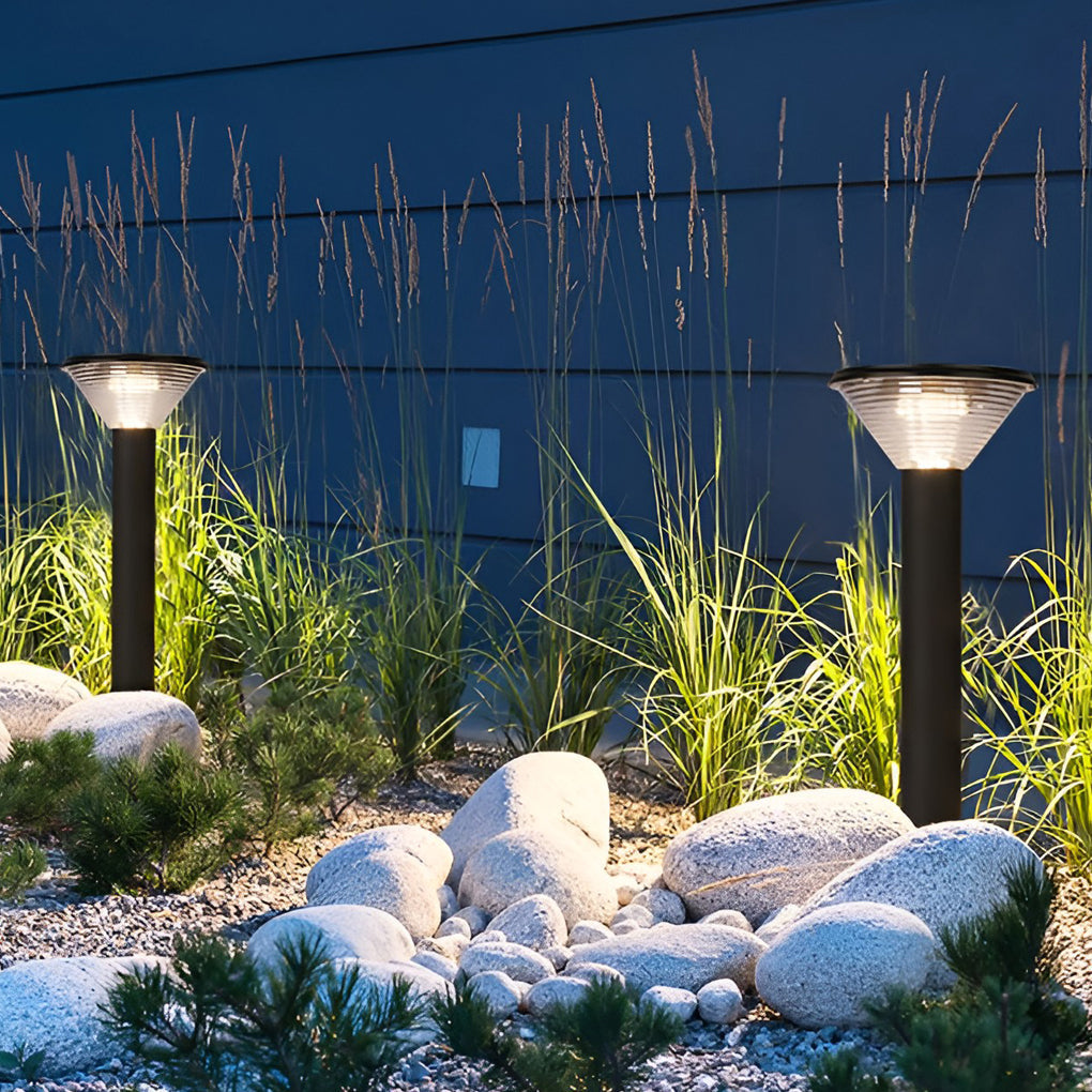 Solar LED Pathway Light Black Cylindrical Outdoor Landscape Lighting