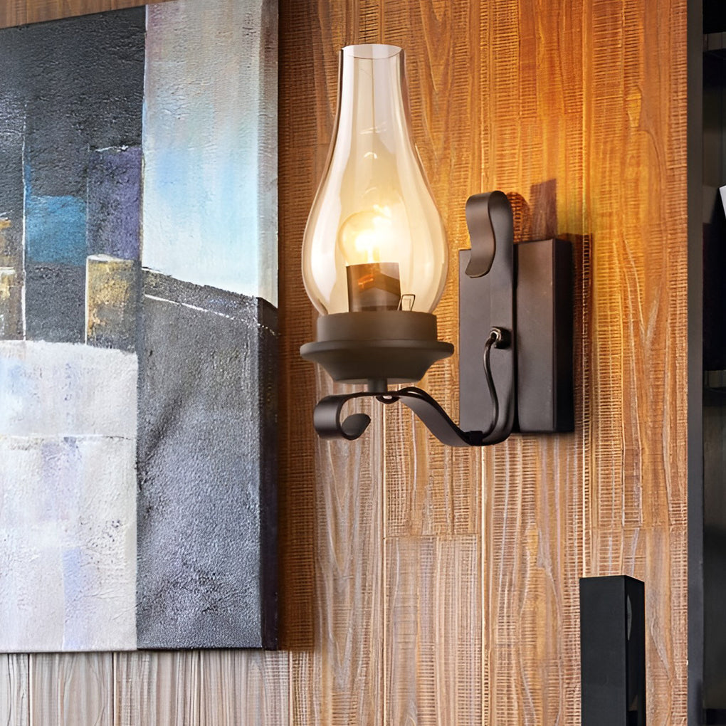 Industrial Glass Wall Sconce with E27 Socket – Black Metal Finish