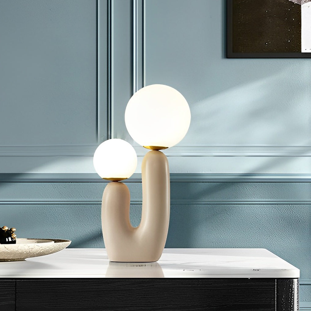 Modern Beige Cactus 2-Light Glass & Resin Accent Table Lamp
