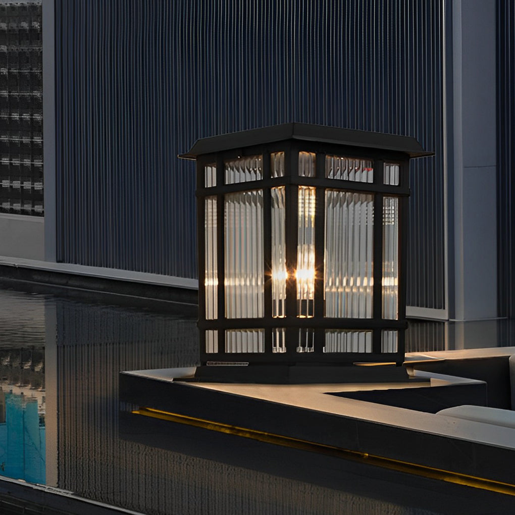 Modern Glass Solar Fence Post Light - Matte Black Aluminum Outdoor