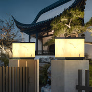 Square Marbled Solar Powered Fence Post Light - Modern Outdoor LED
