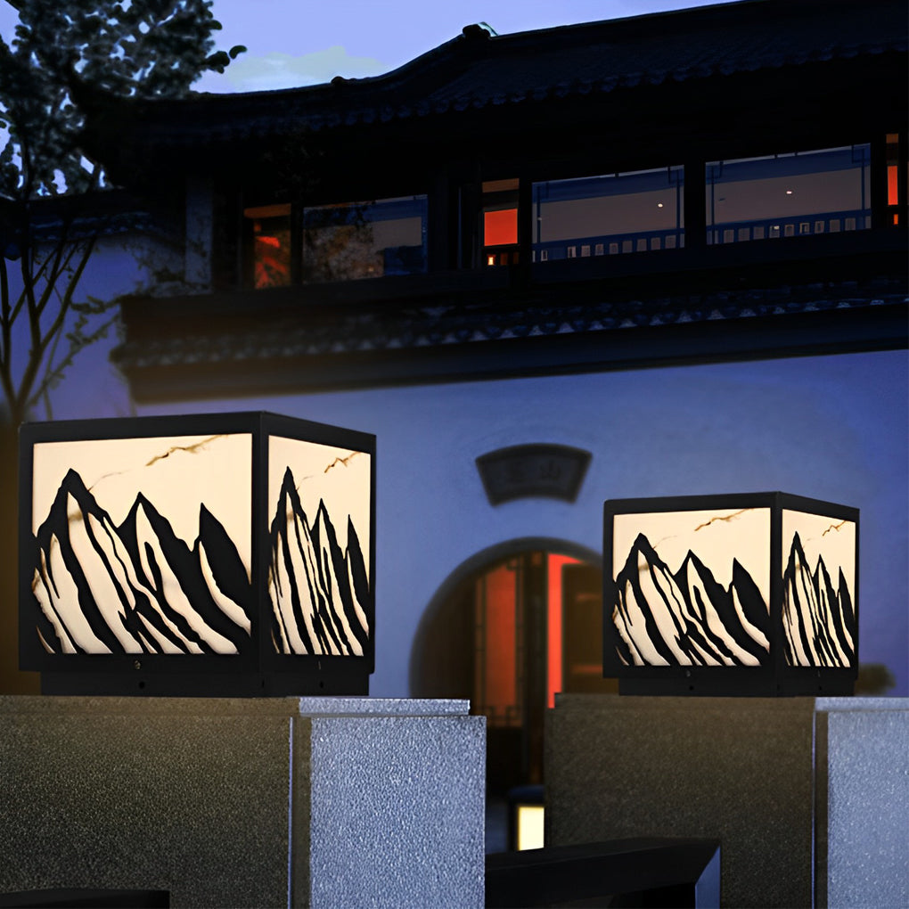 Solar Fence Post Light - Modern Mountain Scenery Design - LED