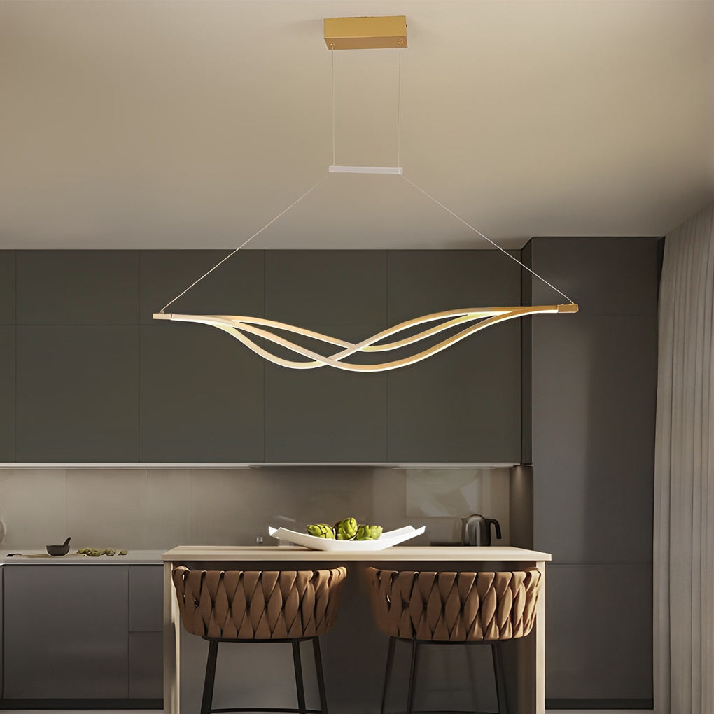 Modern Wave Linear Dimmable LED Pendant Light with Remote