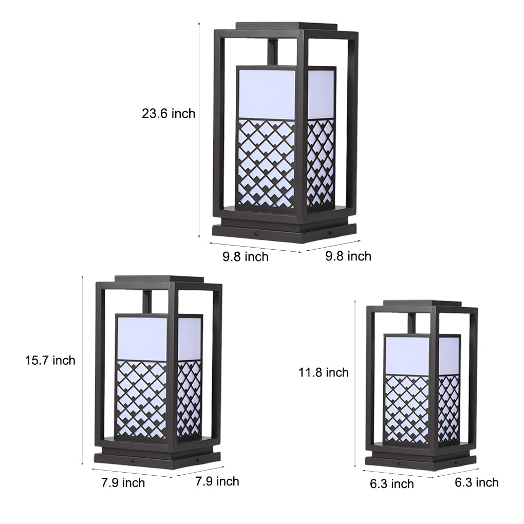 Retro Black Solar LED Pathway Lamp with Patterned Acrylic Shade