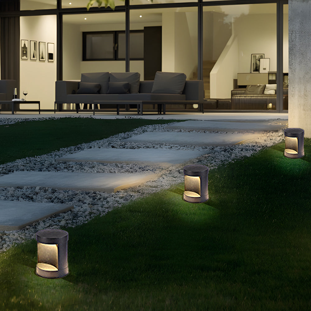 Modern Cylinder Lawn Lamp - LED Solar & Hardwired Outdoor Light