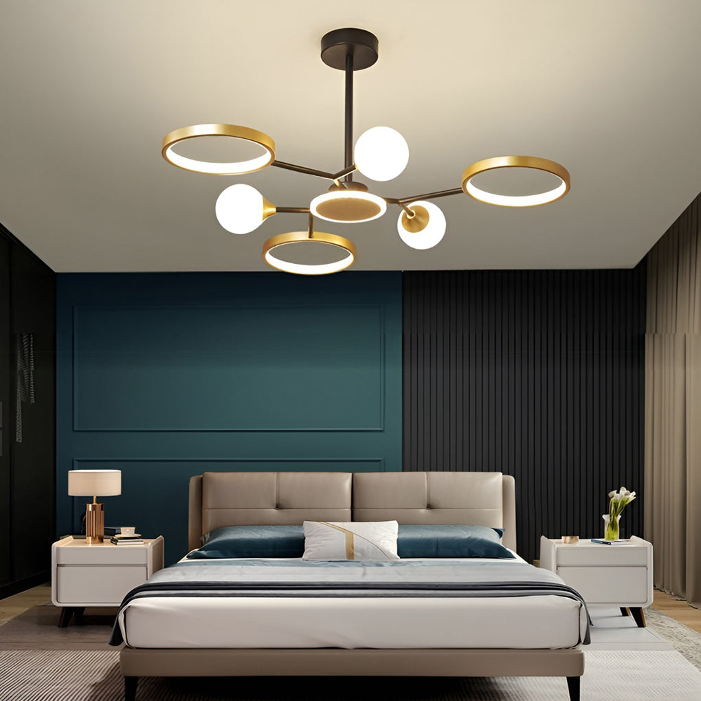 Modern Multi-Circle LED Chandelier Gold Finish Iron & Acrylic