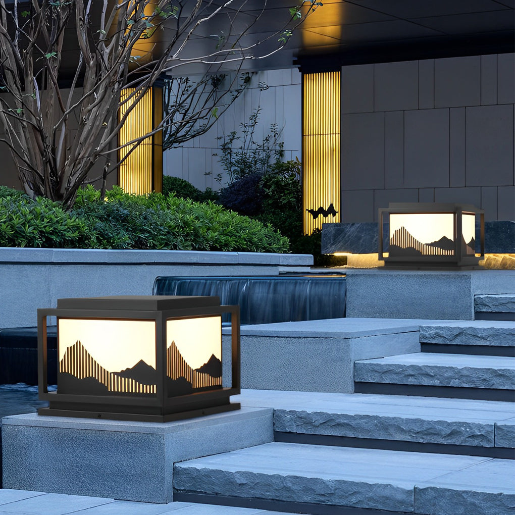 Mountain Scenery Solar Post Cap Light - Waterproof Outdoor Lighting