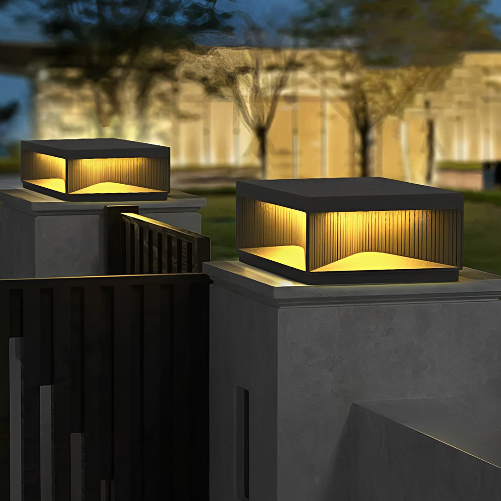 Modern Square Solar Fence Post Light - Stainless Steel Outdoor