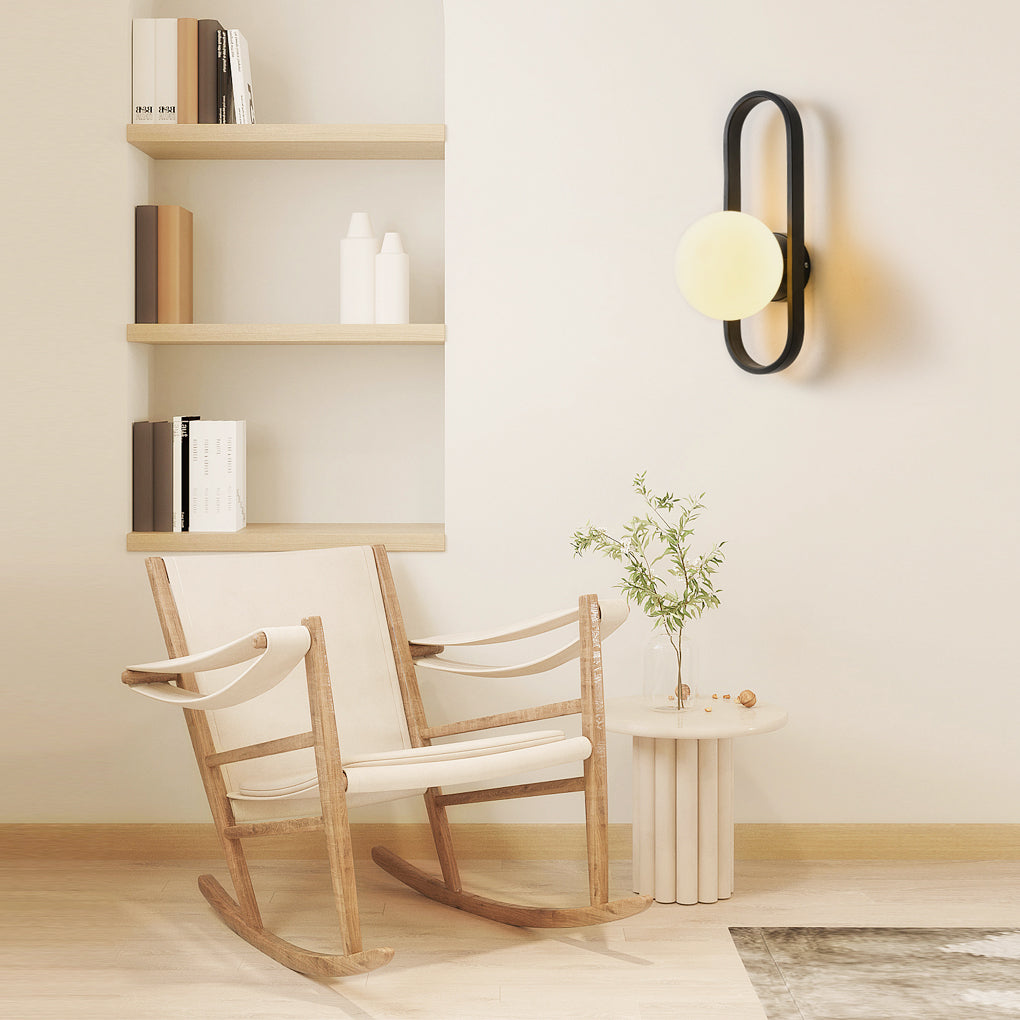 Modern Glass Shade Wall Sconce – Elliptical Iron Frame Design