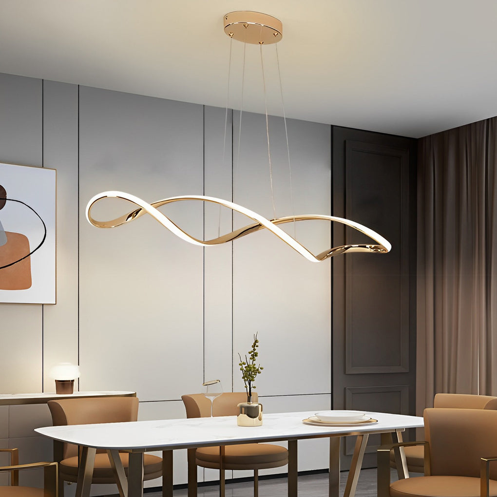 Modern Wave Pendant Light with Stepless Dimming & Remote Control