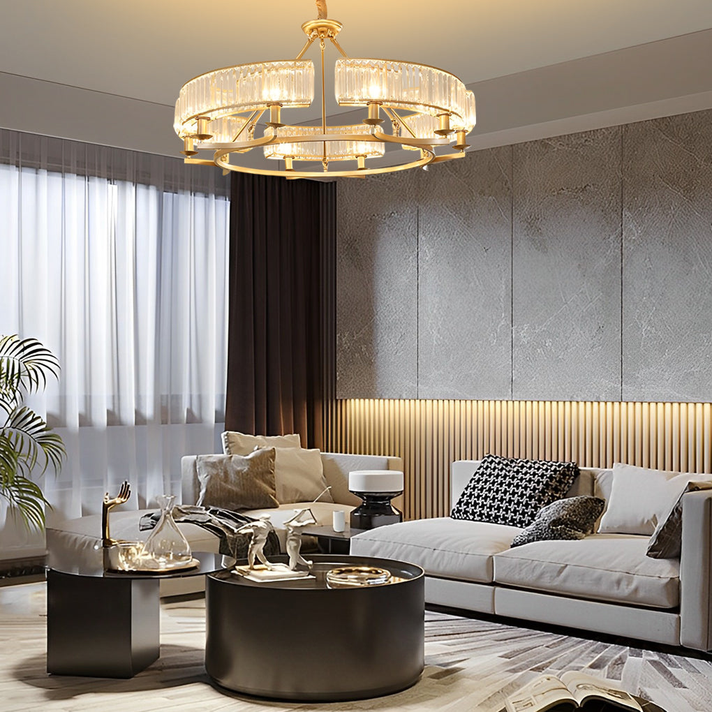 Modern Crystal Chandelier with Three-Step Dimming & Metal Frame