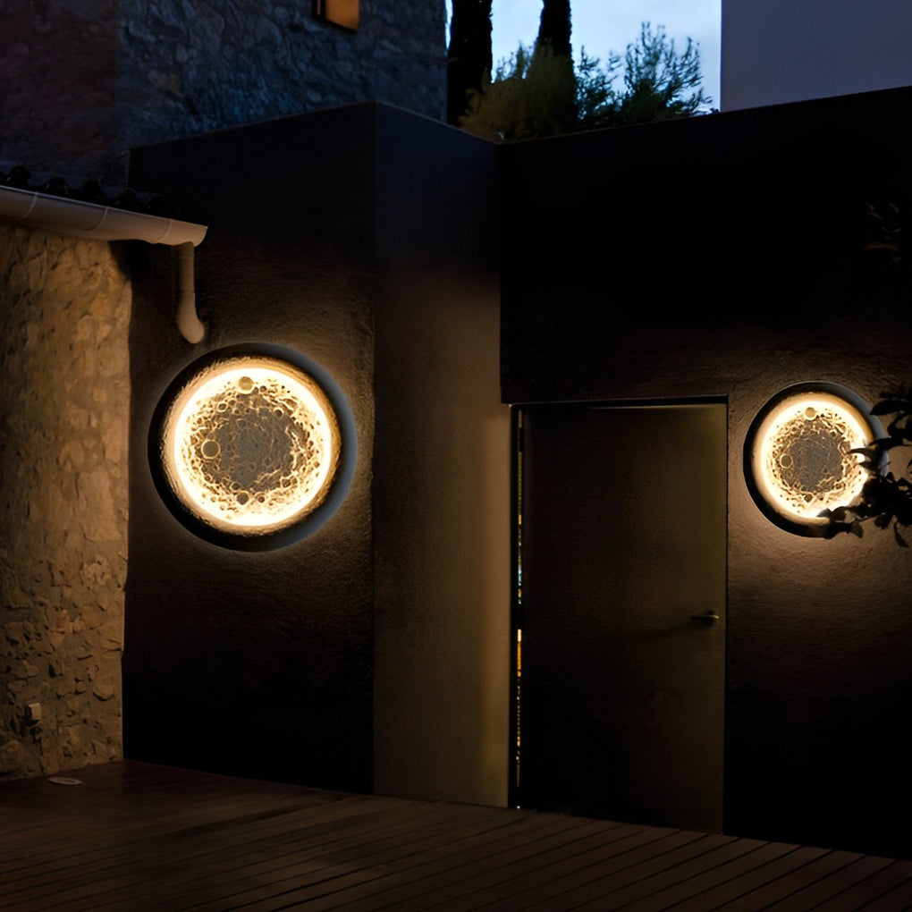 Moon Crater Concrete Outdoor Wall Light with Warm LED